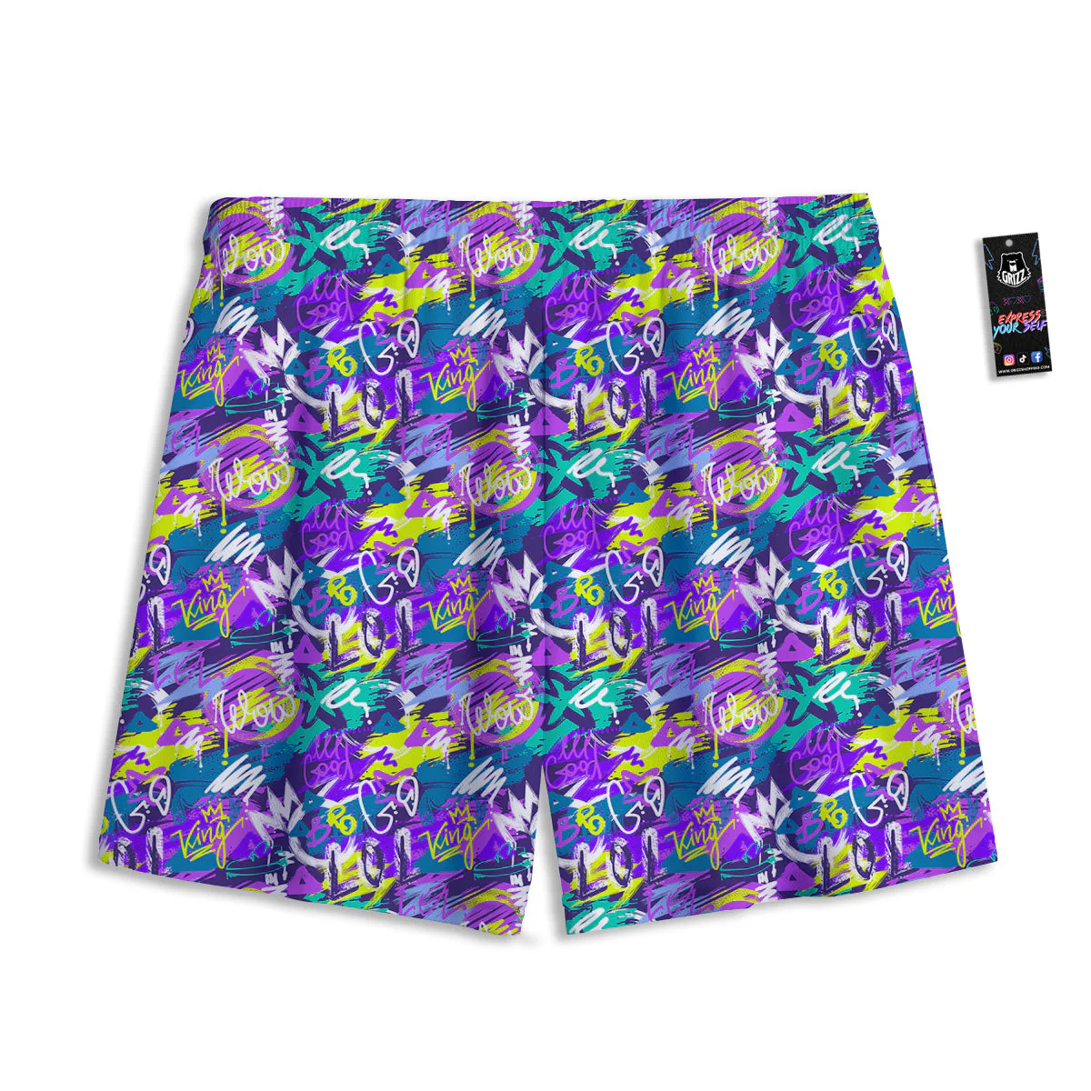 Abstract Purple Graffiti Print Pattern Mesh Shorts - Image 2