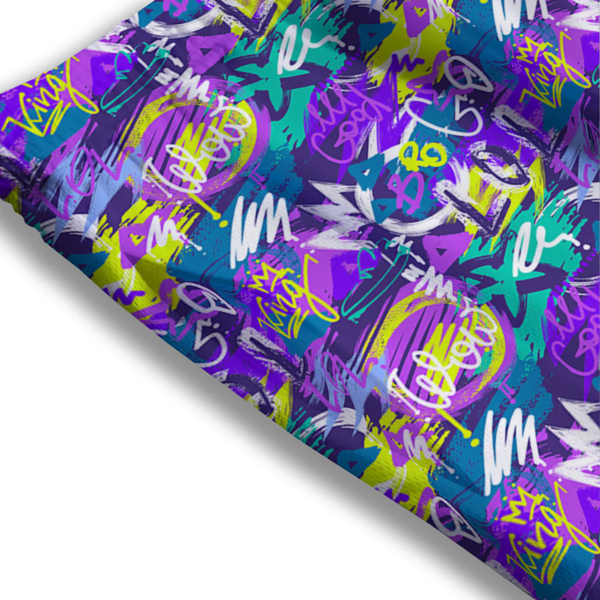 Abstract Purple Graffiti Print Pattern Mesh Shorts - Image 3