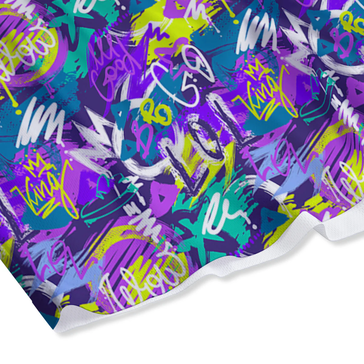 Abstract Purple Graffiti Print Pattern Mesh Shorts - Image 4