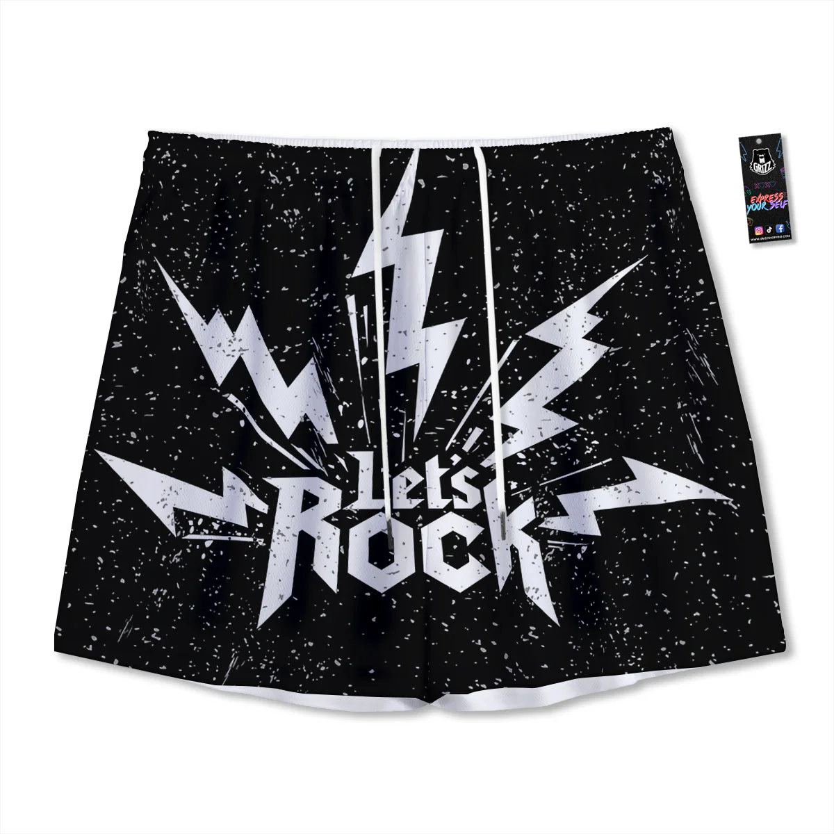 Abstract Rock Grunge Monochrome Print Mesh Shorts