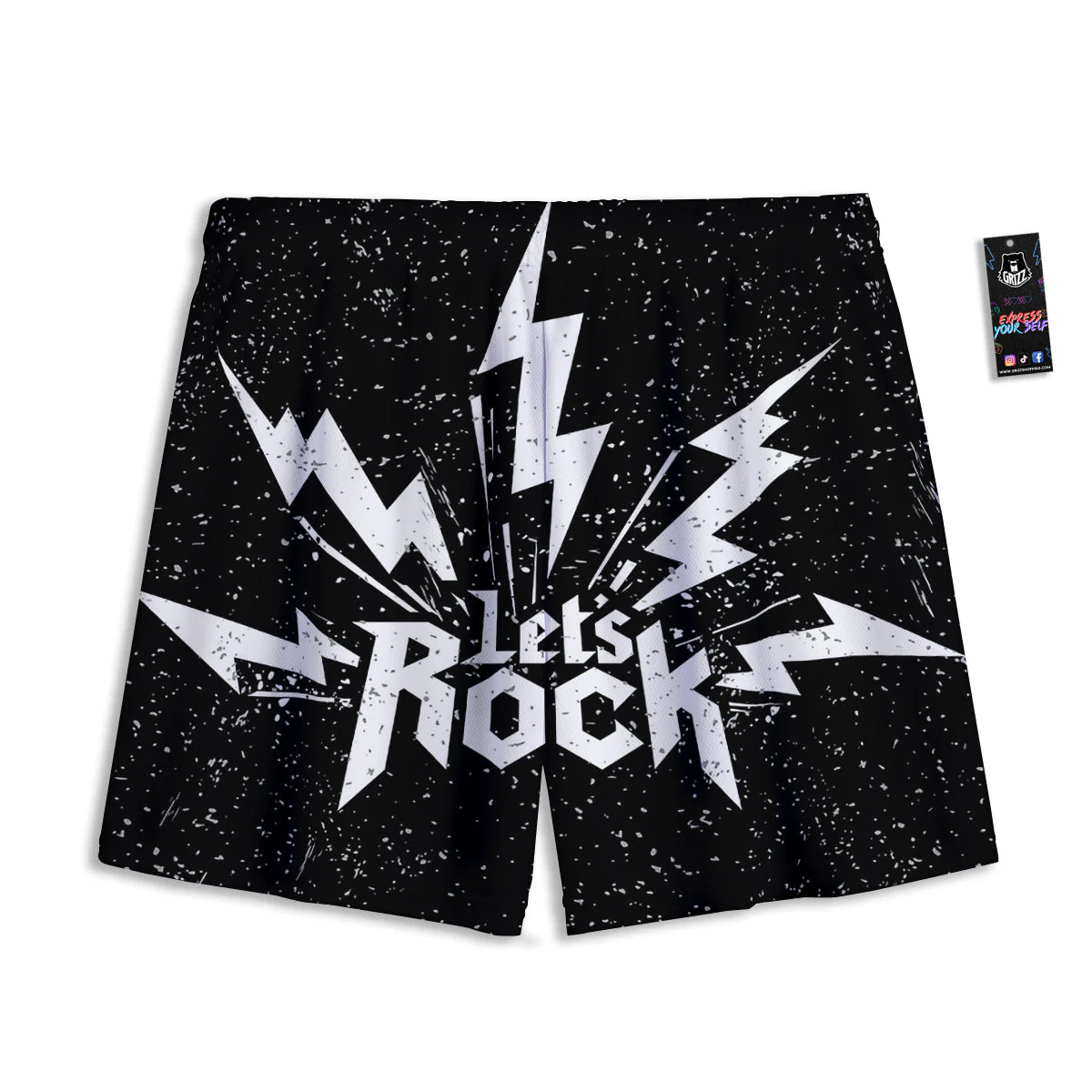 Abstract Rock Grunge Monochrome Print Mesh Shorts - Image 2