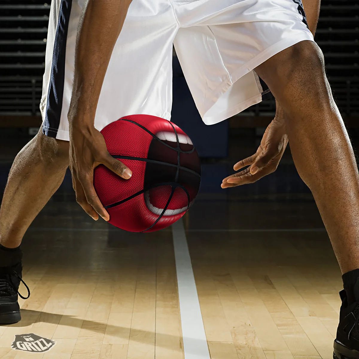 Abstract Scream Red Mouth Print Basketball - Image 3