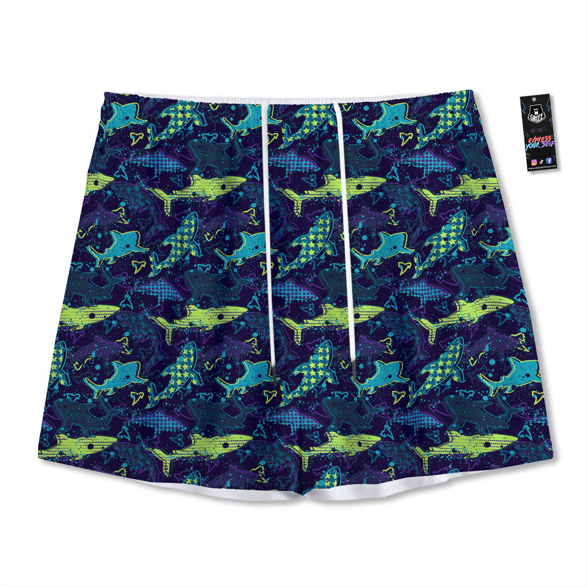 Abstract Shark Print Pattern Mesh Shorts