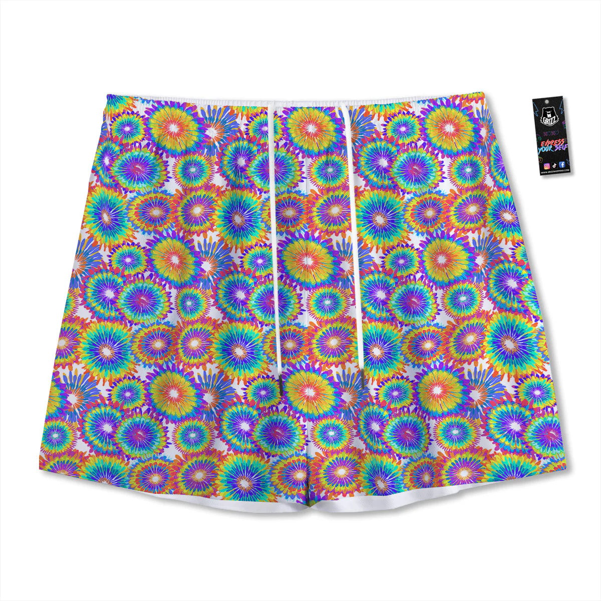 Abstract Sunflower Colorful Print Pattern Mesh Shorts