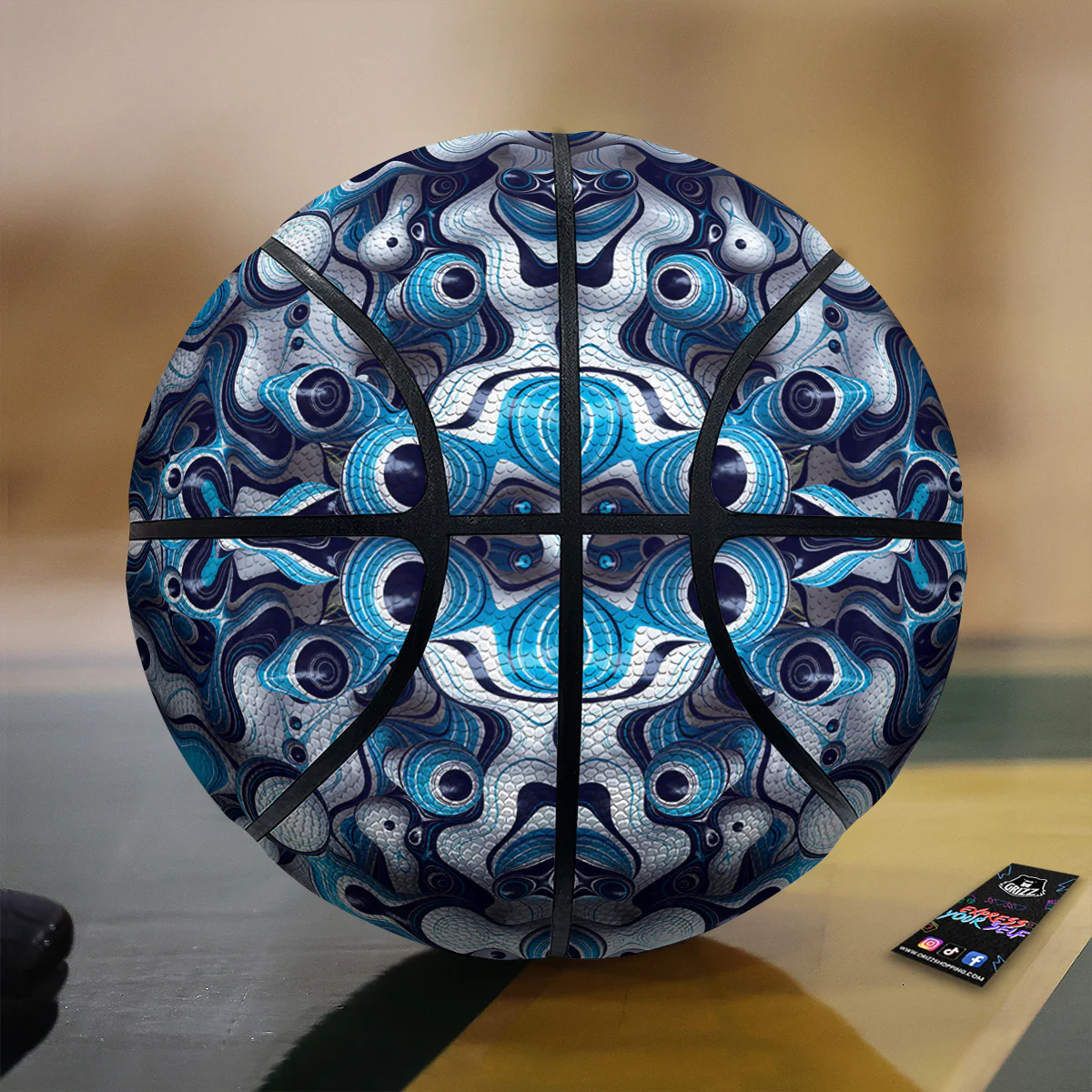 Abstract Wavy Bubbles Blue White Print Pattern Basketball