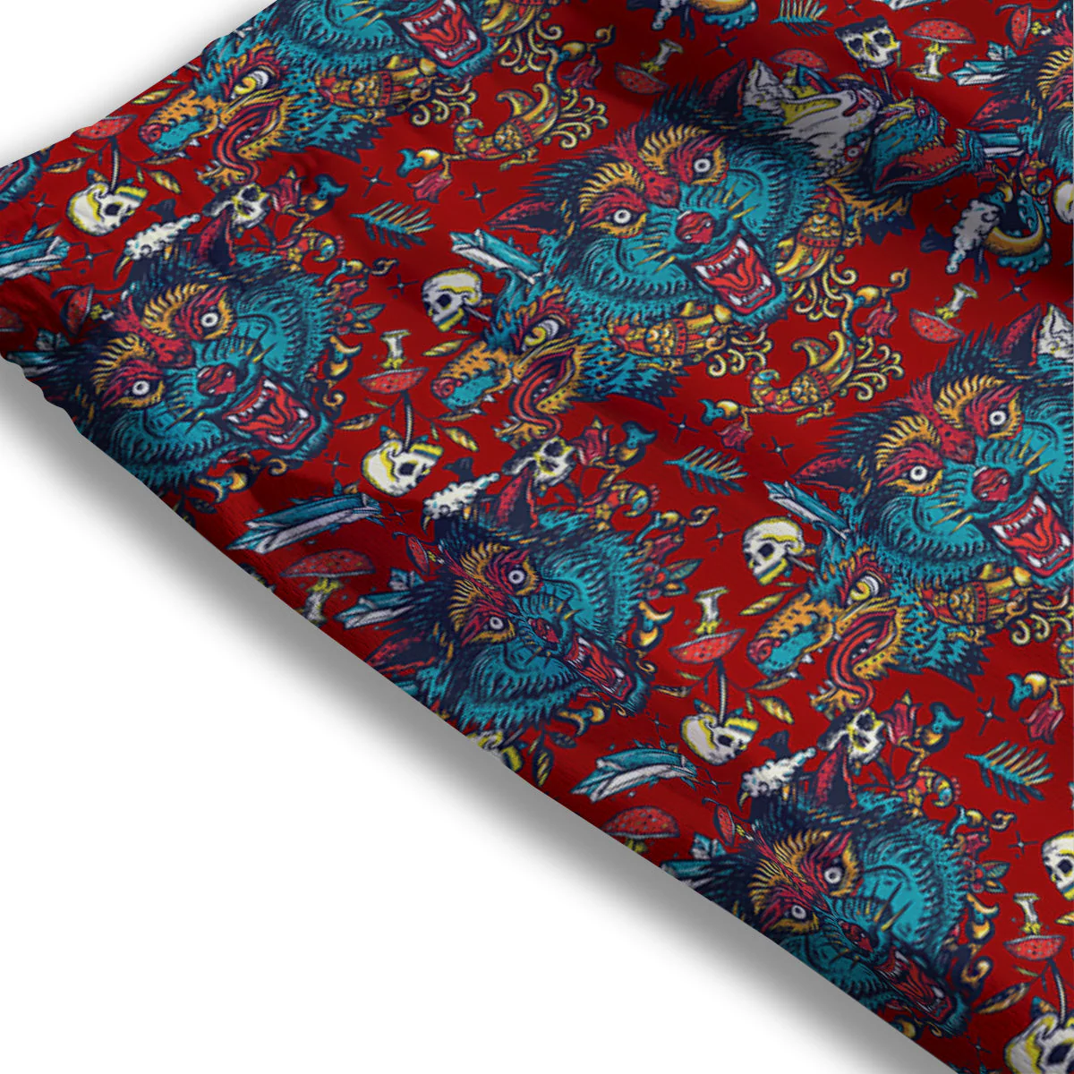 Abstract Wolf Fairy Tale Tattoo Print Pattern Mesh Shorts - Image 3
