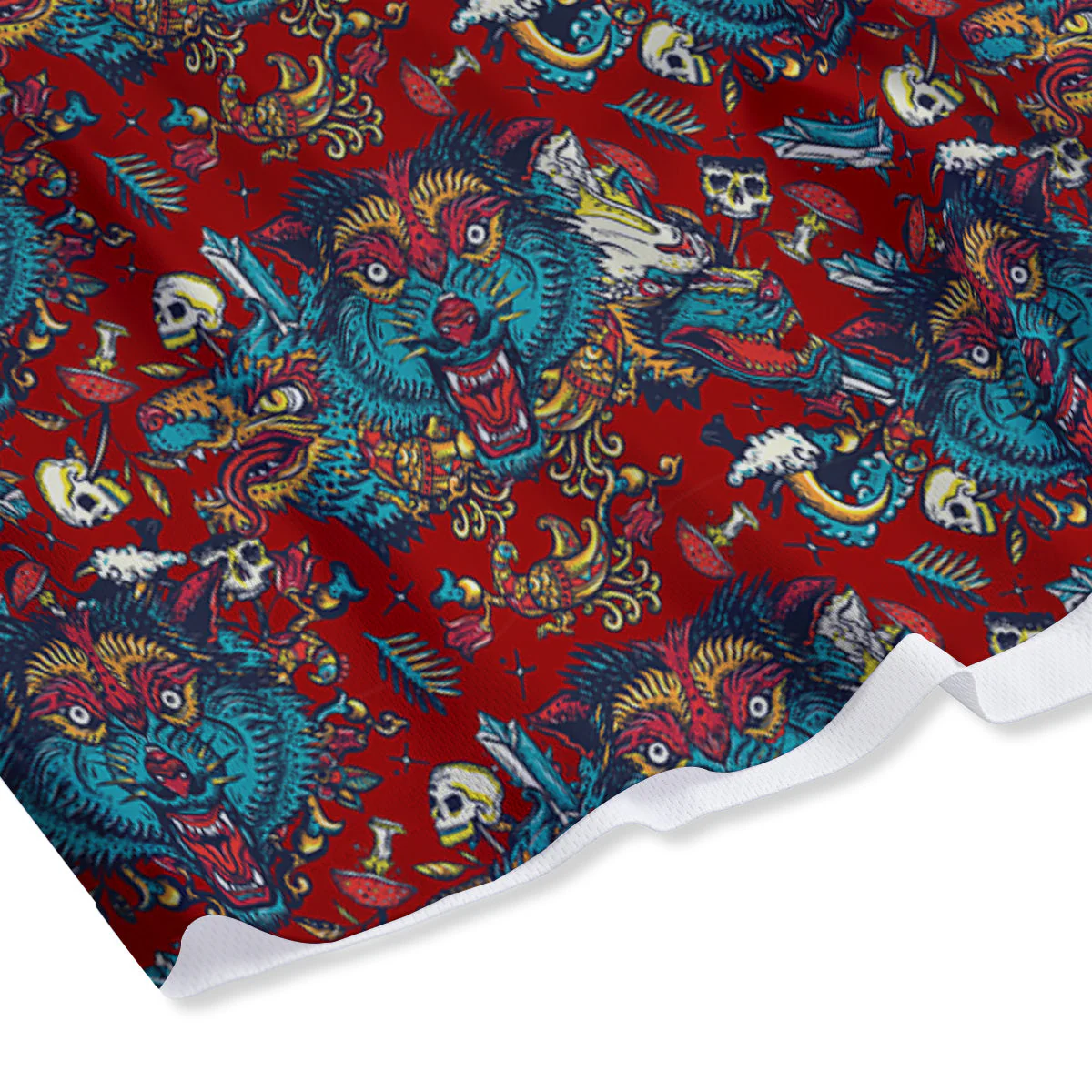 Abstract Wolf Fairy Tale Tattoo Print Pattern Mesh Shorts - Image 4