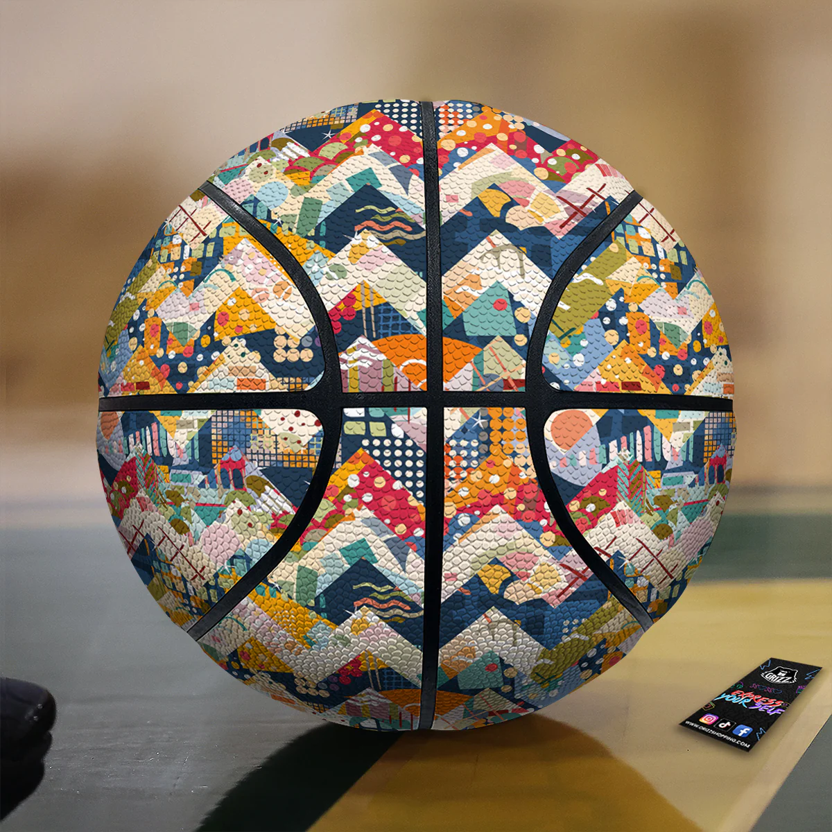 Abstract Zigzag Colorful Graffiti Style Print Pattern Basketball