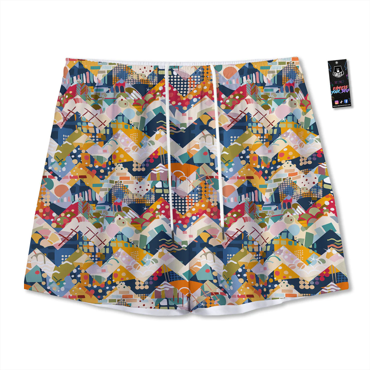 Abstract Zigzag Colorful Graffiti Style Print Pattern Mesh Shorts