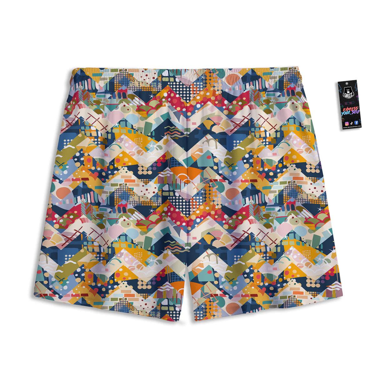 Abstract Zigzag Colorful Graffiti Style Print Pattern Mesh Shorts - Image 2