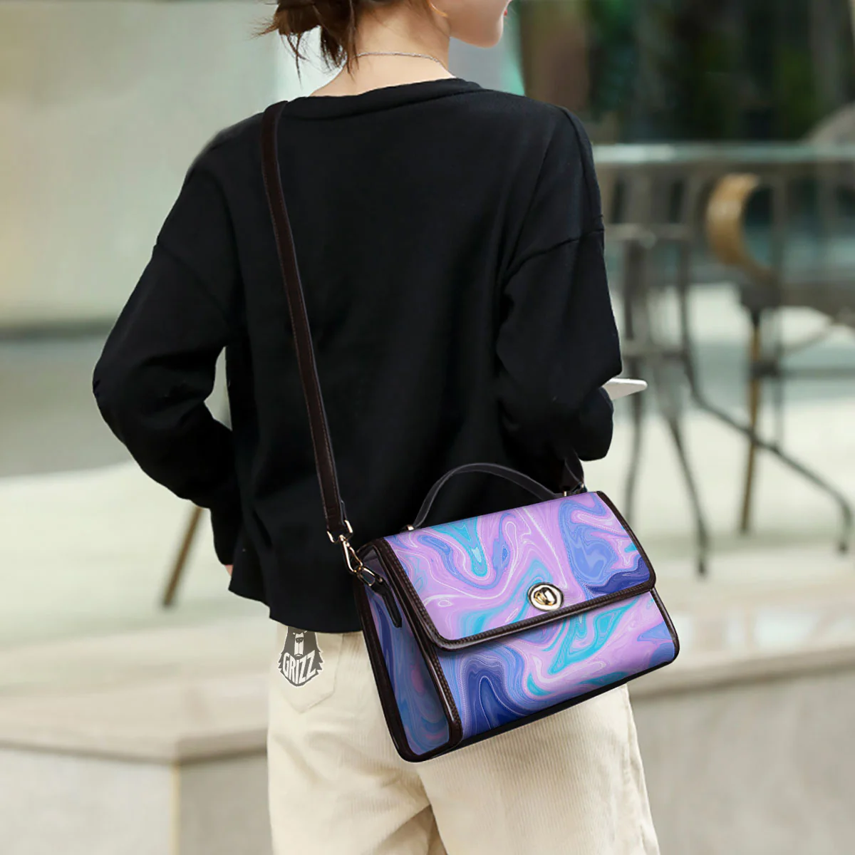 Acid Melt Blue And Pink Print Women's Satchel Bag - Image 3