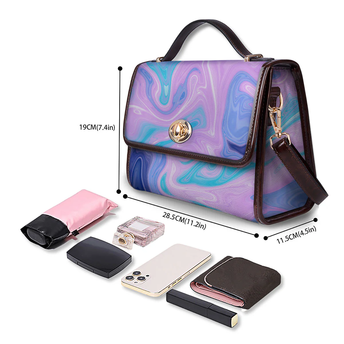 Acid Melt Blue And Pink Print Women's Satchel Bag - Image 4