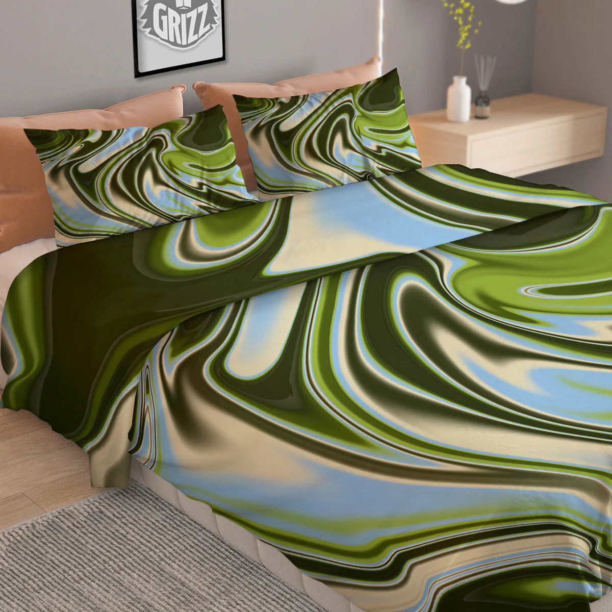 Acid Melt Green Print Duvet Cover Bedding Set - Image 2