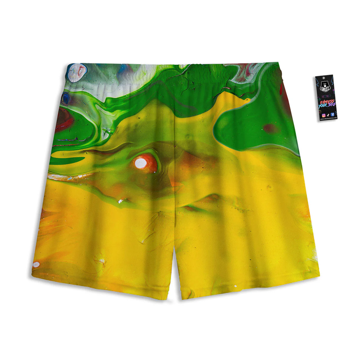 Acid Melt Yellow And Green Print Mesh Shorts - Image 2