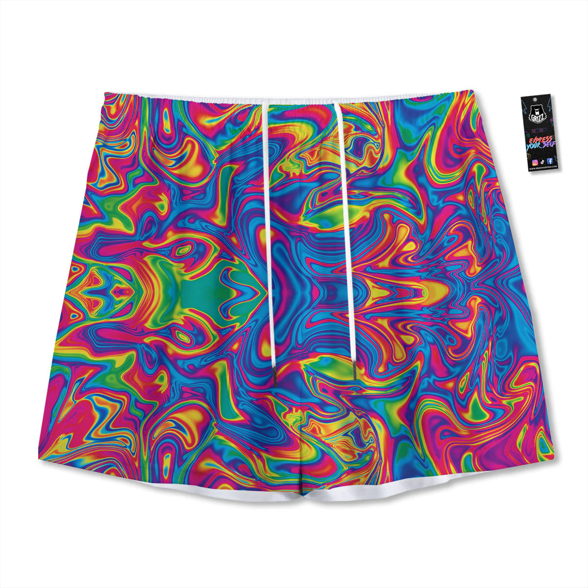 Acid Psychedelic Print Pattern Mesh Shorts
