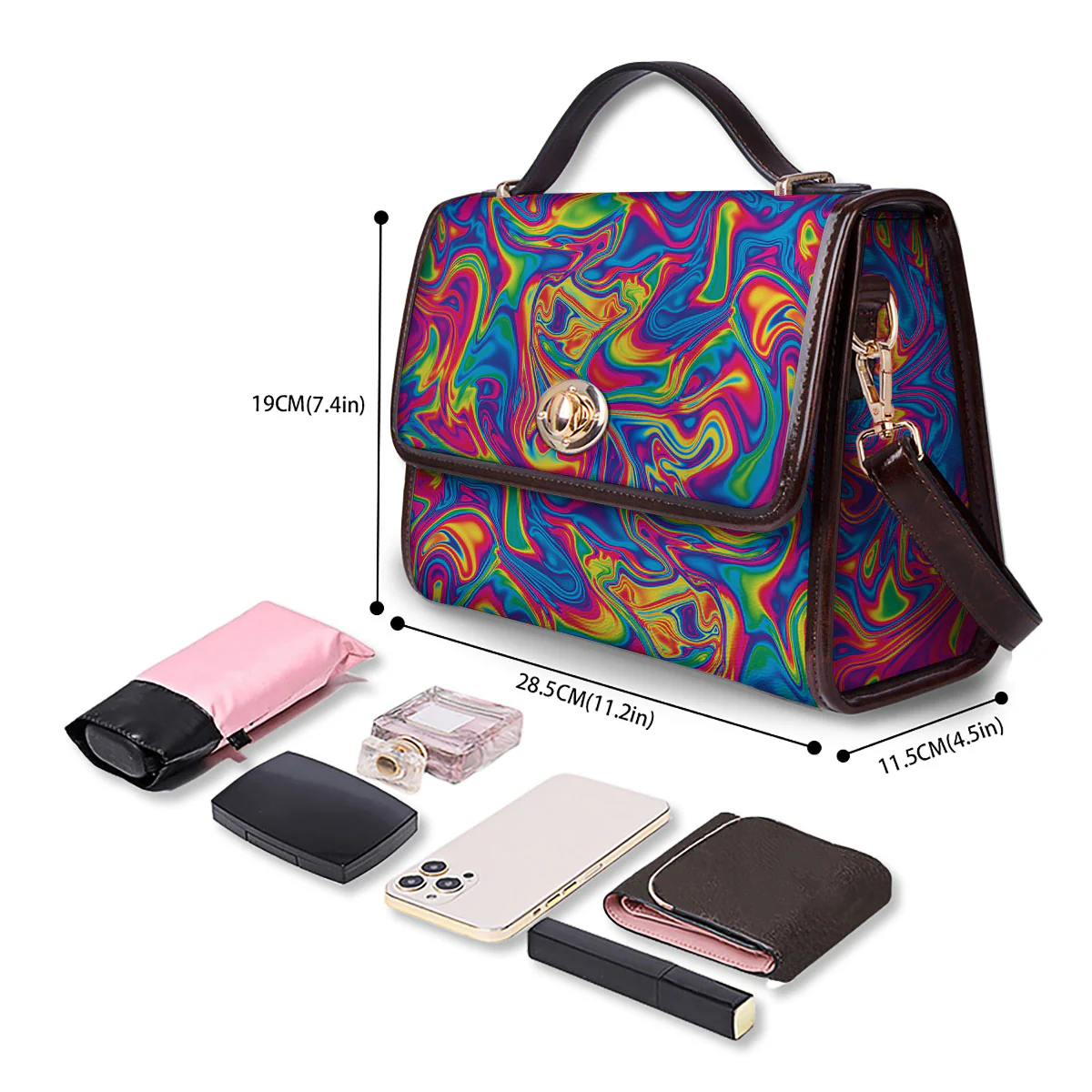 Acid Psychedelic Print Pattern Women's Satchel Bag - Image 4