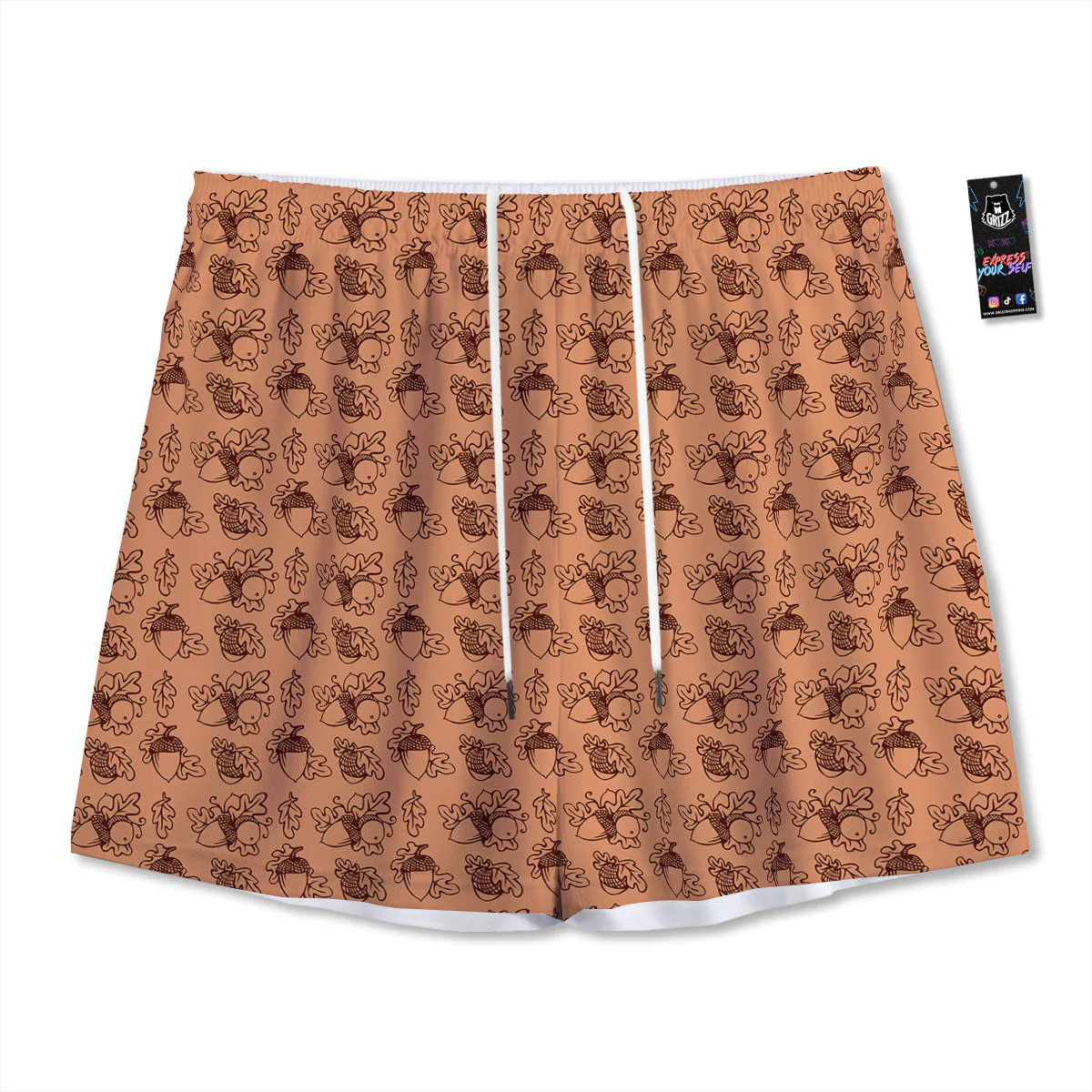 Acorn Drawing Print Pattern Mesh Shorts