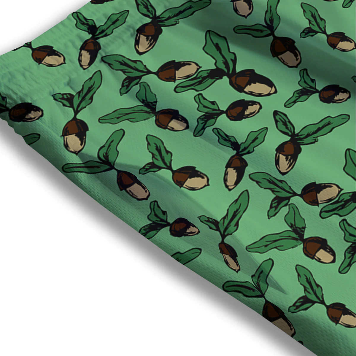 Acorn Green Print Pattern Mesh Shorts - Image 3