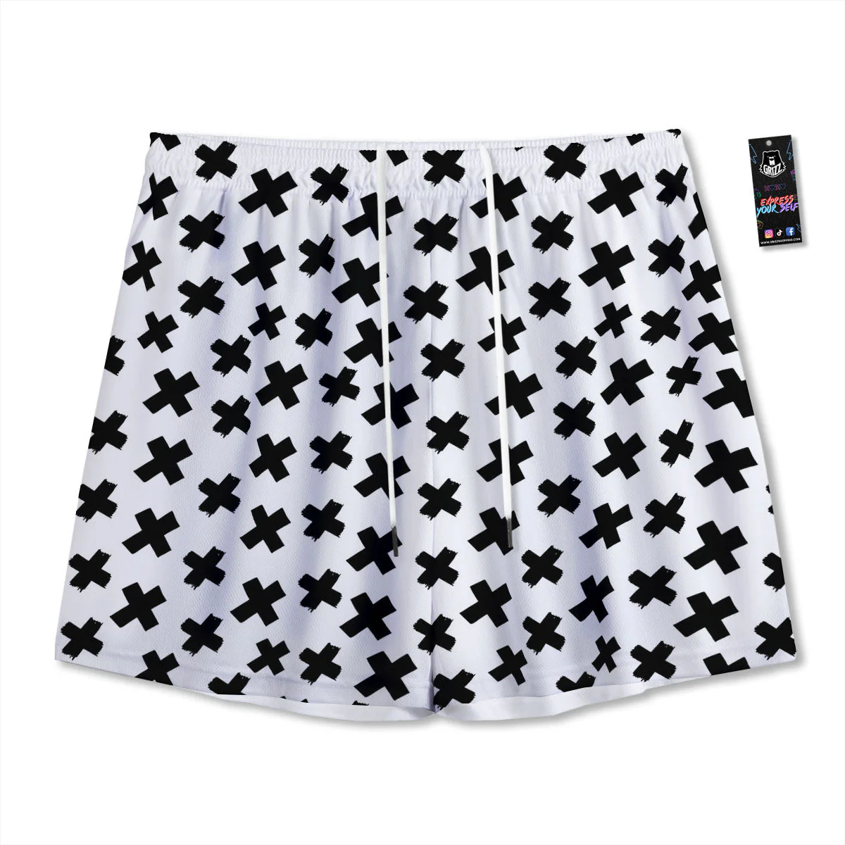 Add Sign Symbol Print Pattern Mesh Shorts