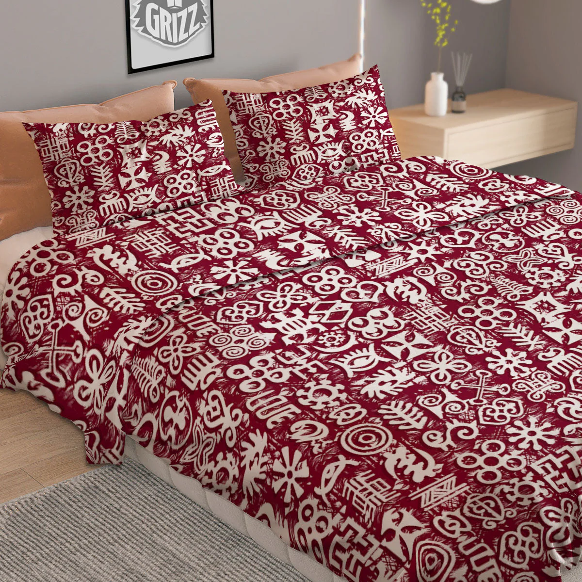 Adinkra African Tribe Red Symbols Duvet Cover Bedding Set - Image 2