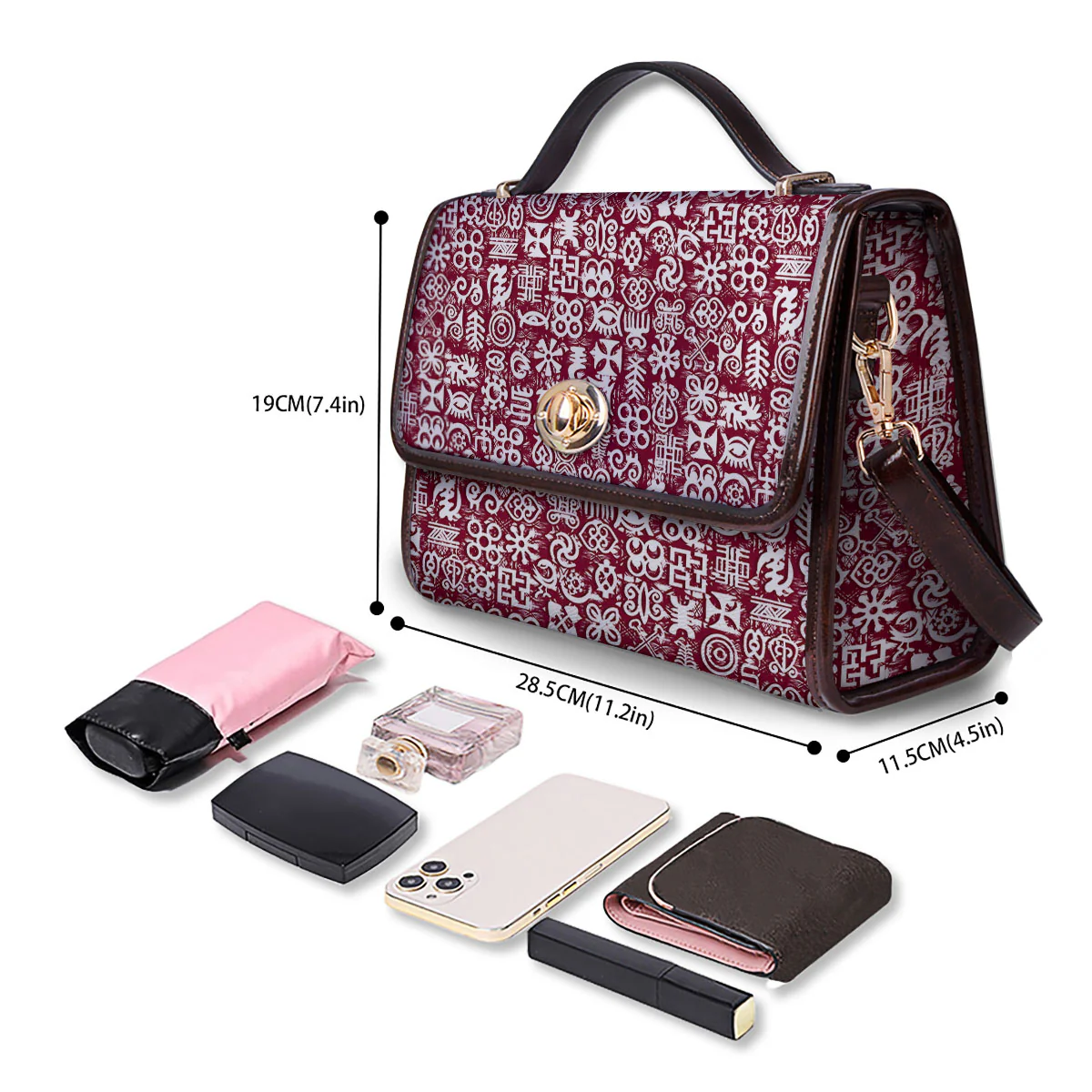 Adinkra African Tribe Red Symbols Women's Satchel Bag - Image 4