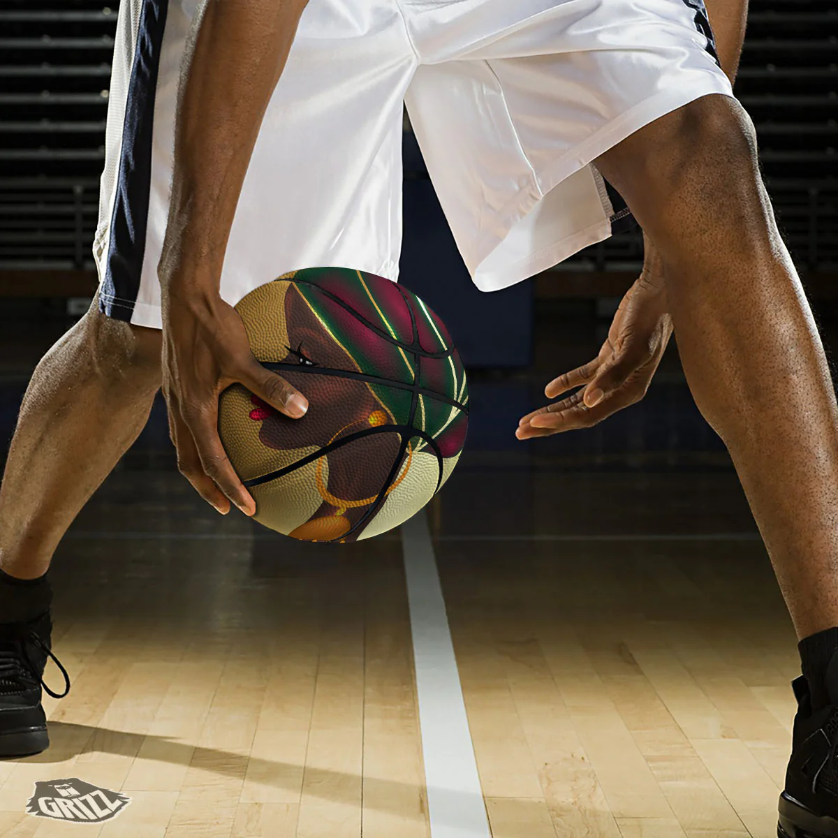 African Afro Gold And Black Print Basketball - Image 3