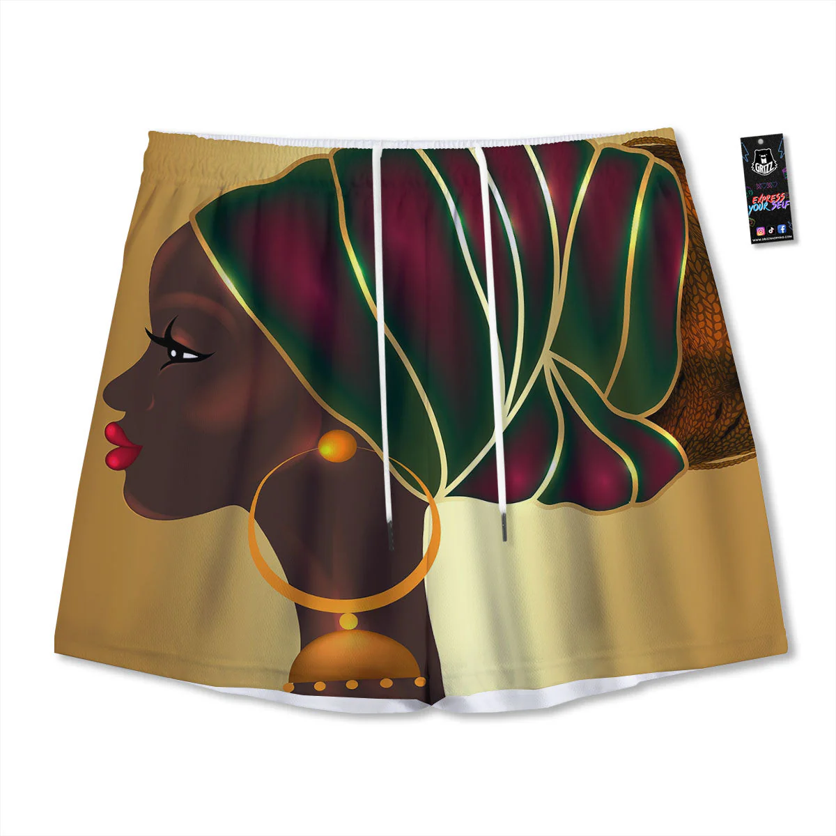 African Afro Gold And Black Print Mesh Shorts