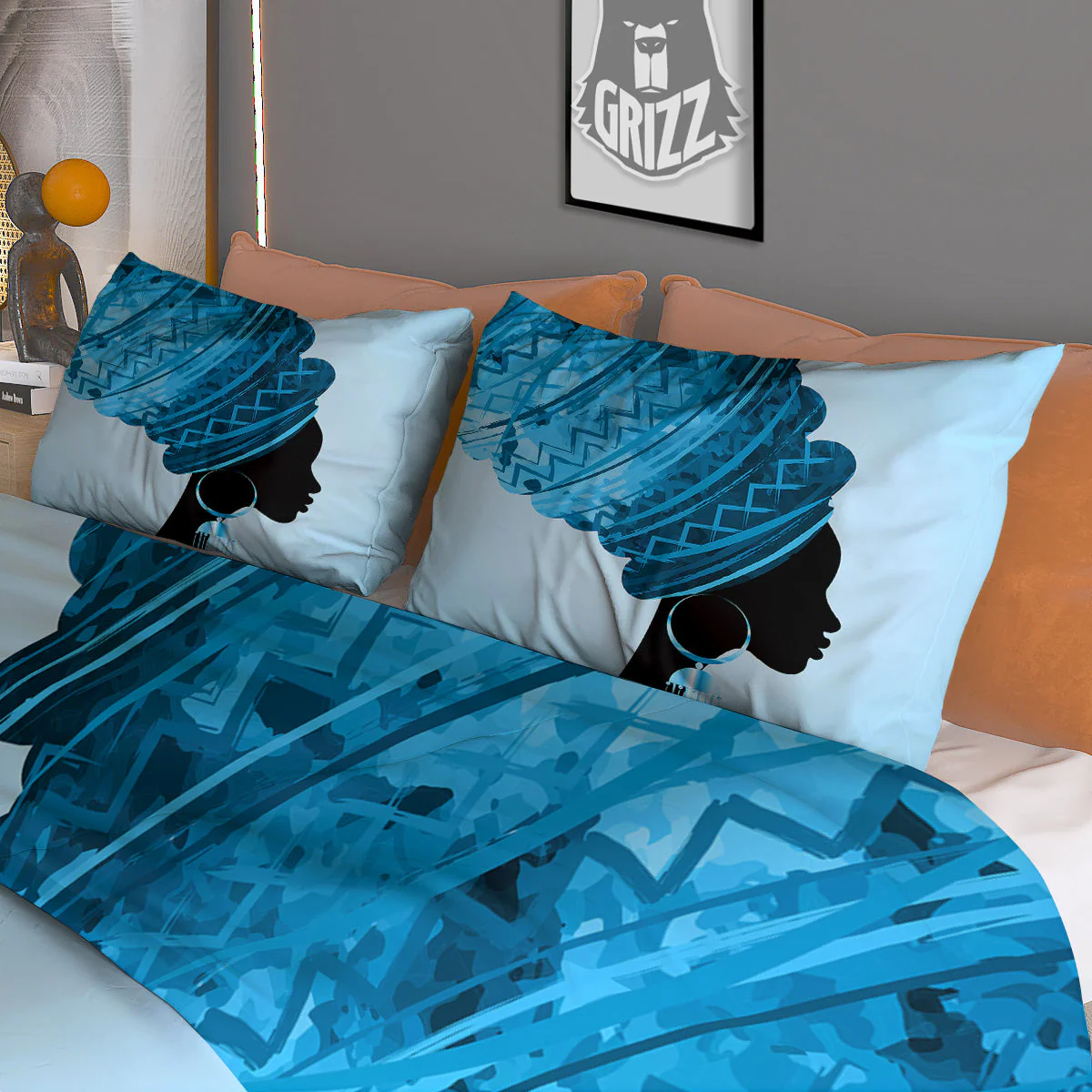 African Dashiki Black And Blue Print Duvet Cover Bedding Set - Image 3