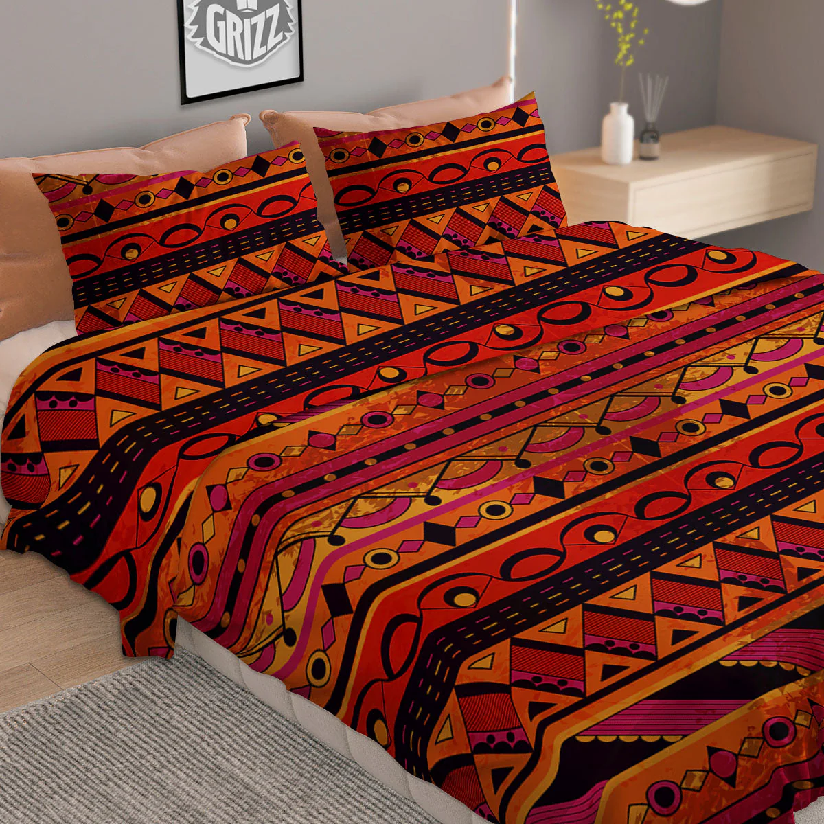 African Dashiki Black And Orange Print Duvet Cover Bedding Set - Image 2