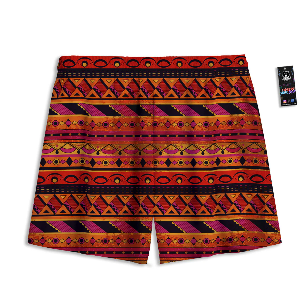 African Dashiki Black And Orange Print Mesh Shorts - Image 2