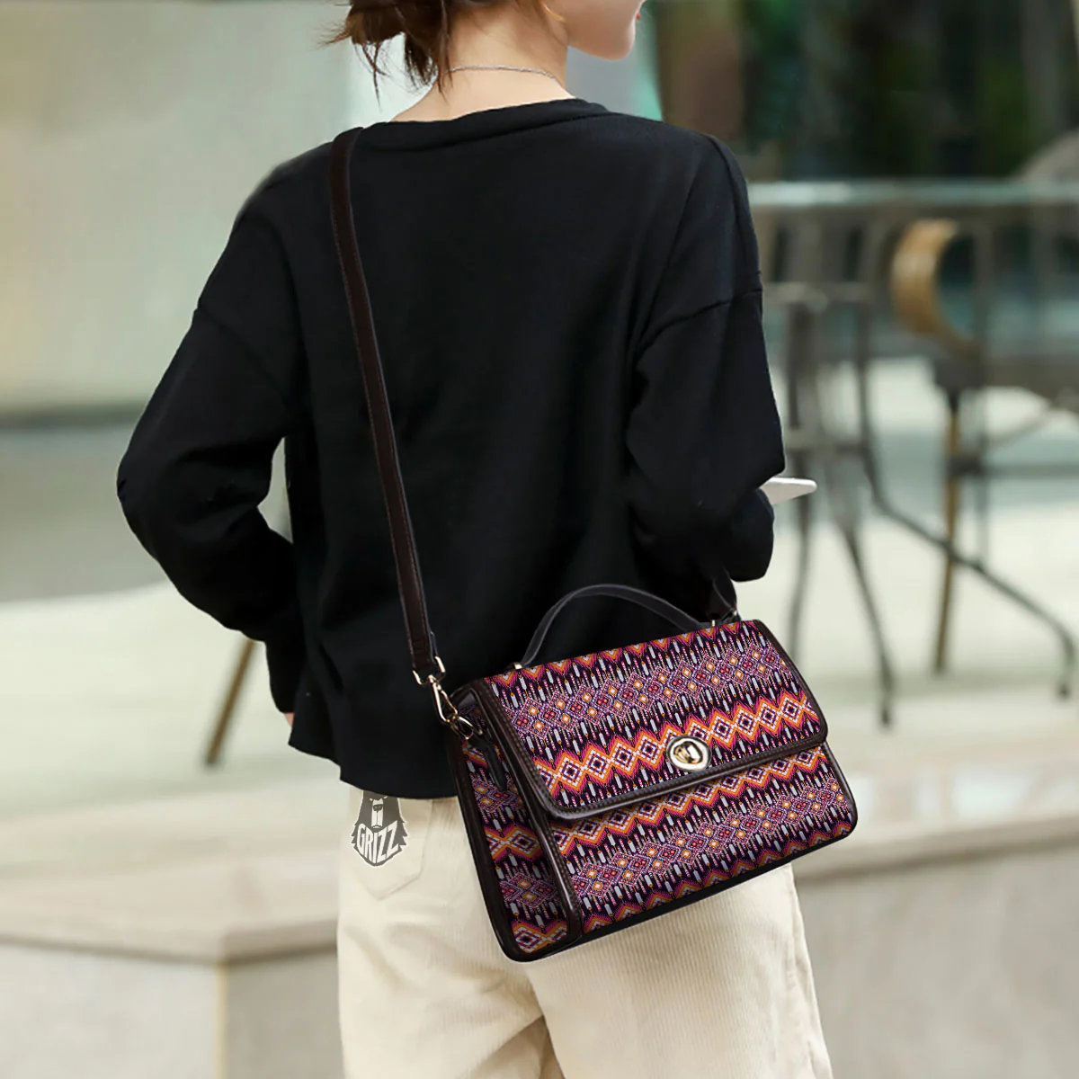 African Dashiki Black And Purple Print Women's Satchel Bag - Image 3