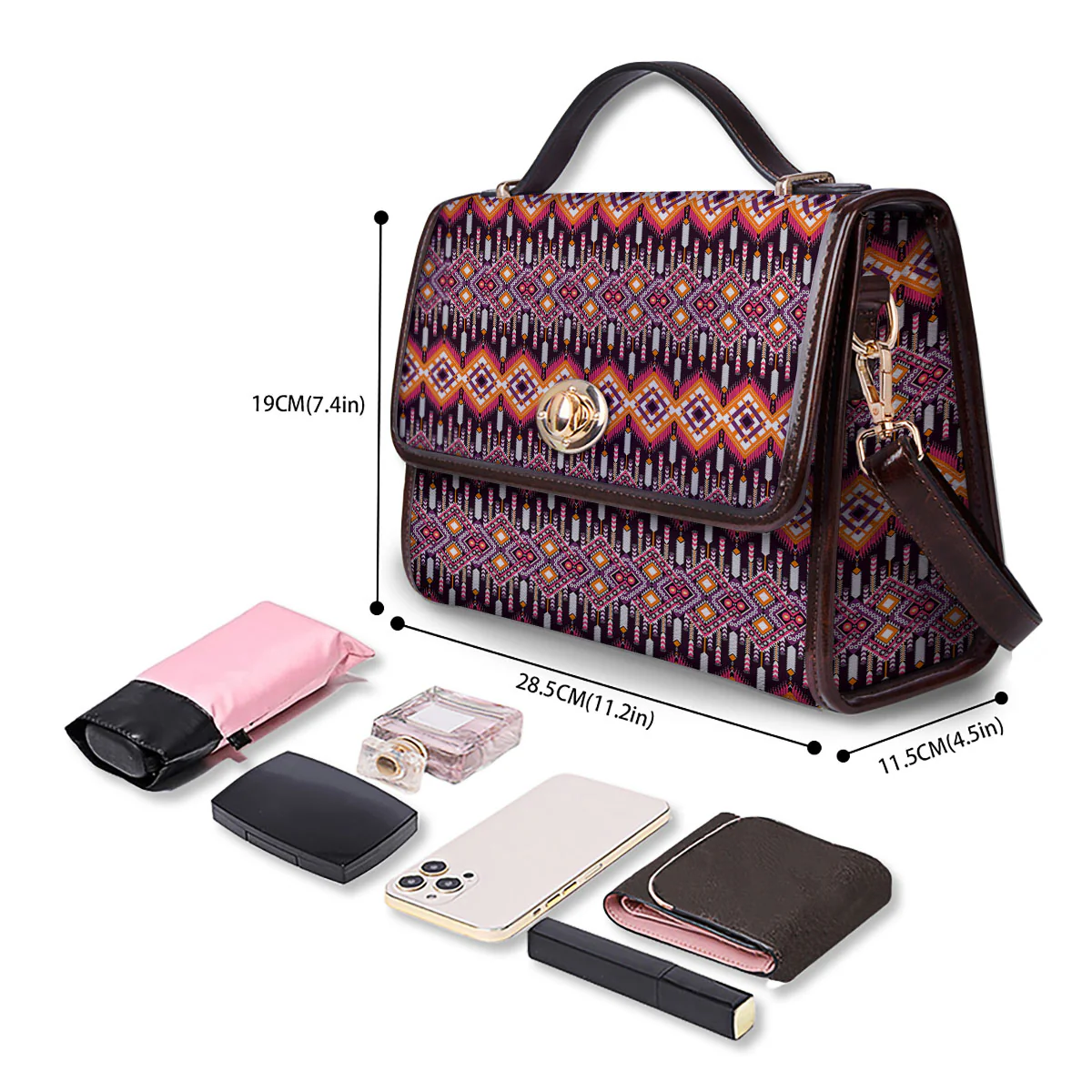 African Dashiki Black And Purple Print Women's Satchel Bag - Image 4