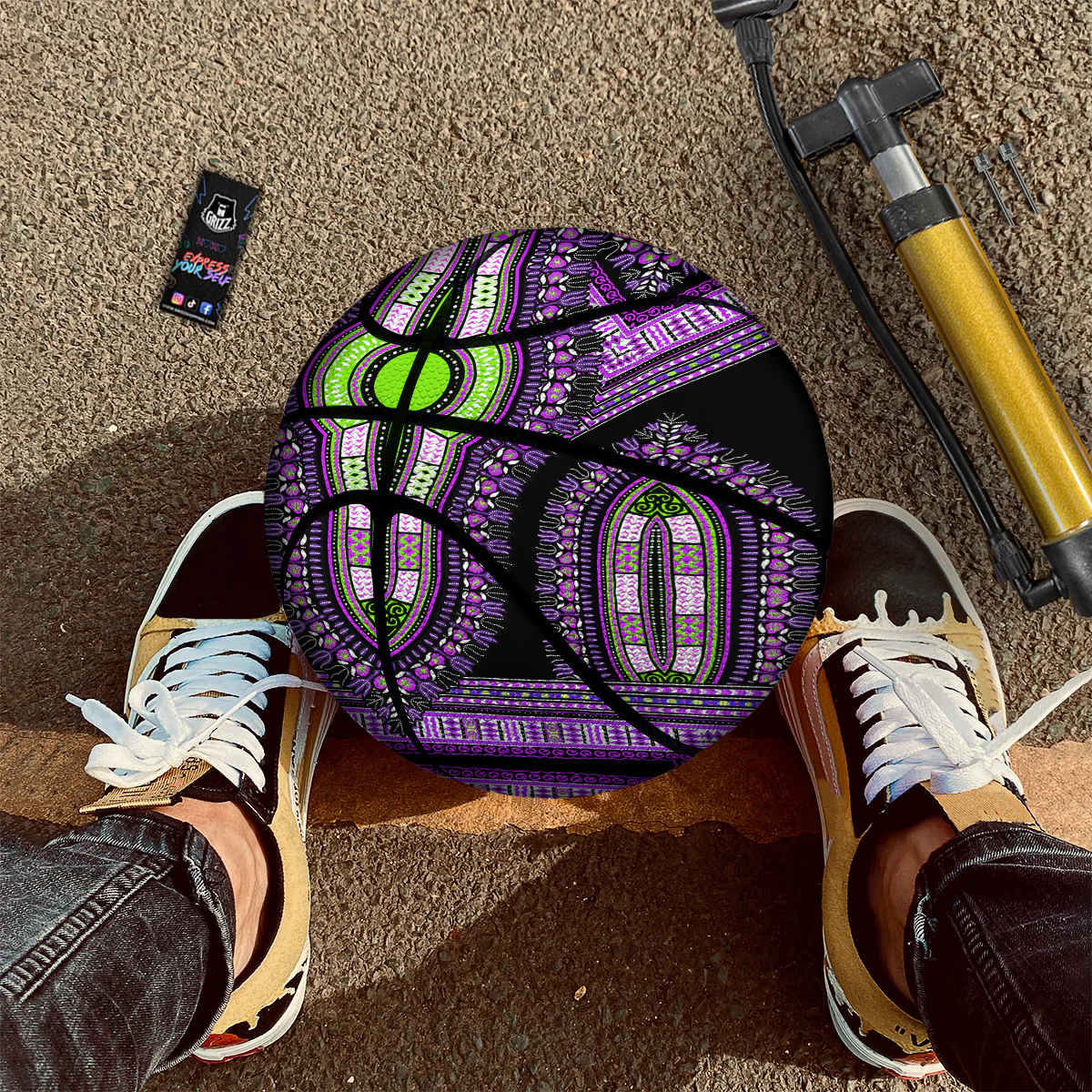 African Dashiki Purple And Black Print Basketball - Image 2