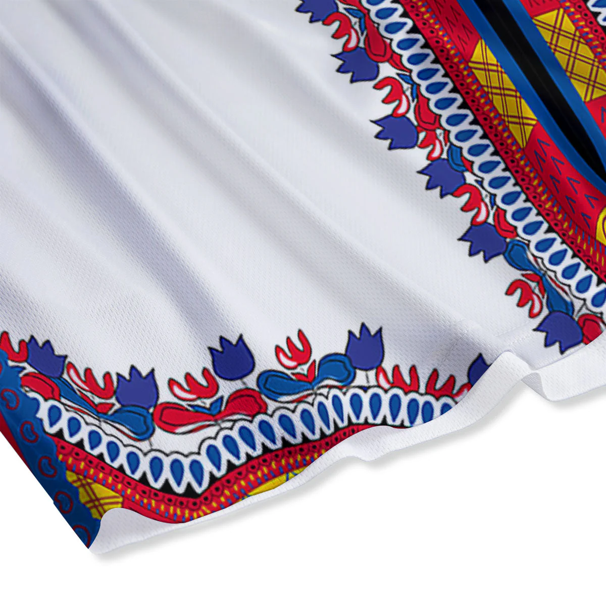 African Dashiki White And Red Print Mesh Shorts - Image 4