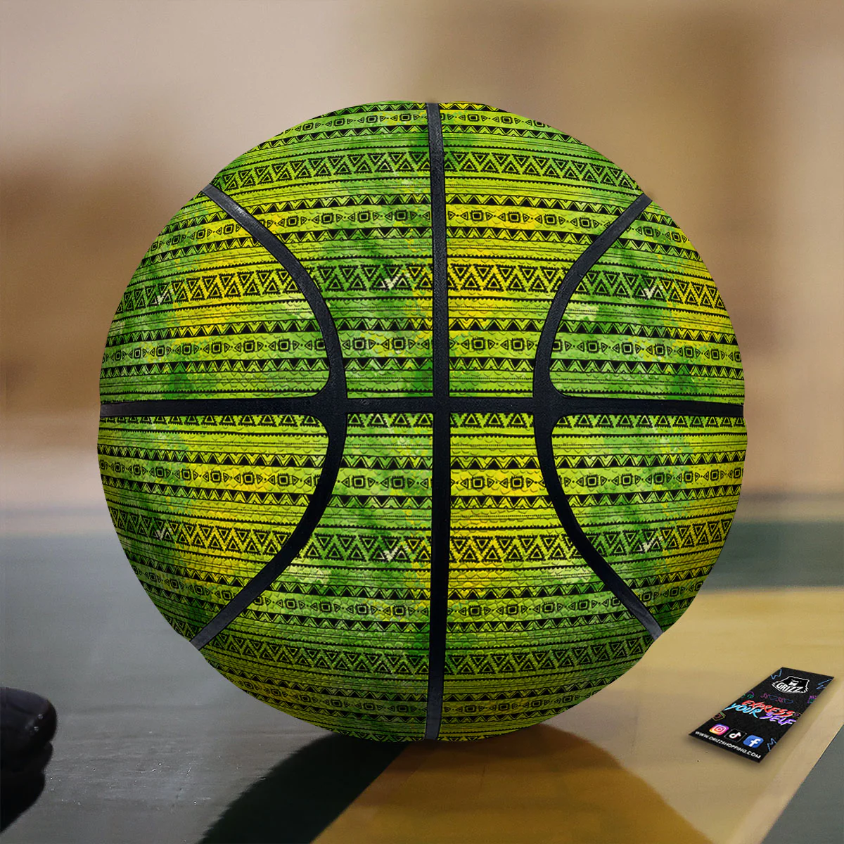 African Ethnic Green Print Basketball