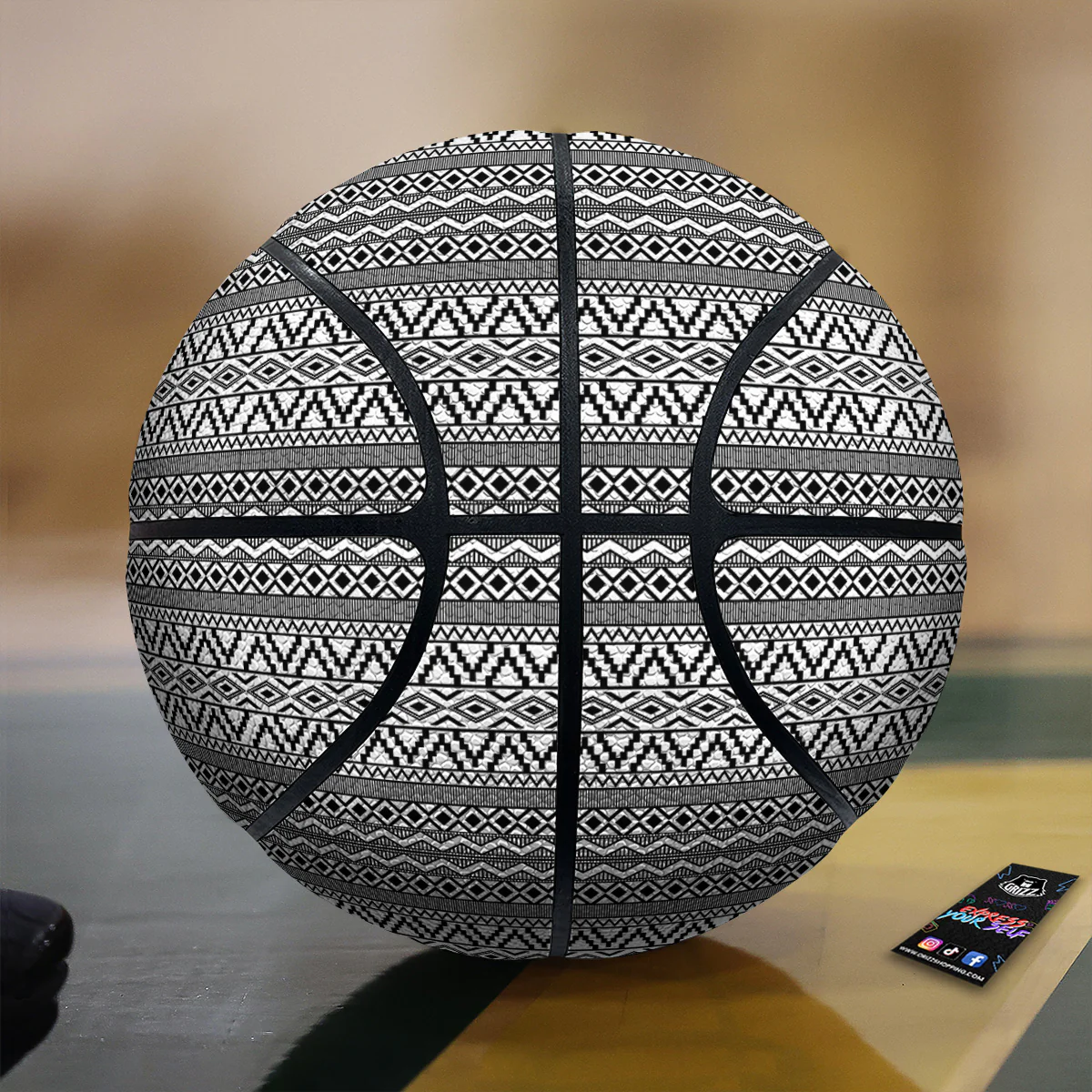 African Ethnic White And Black Print Basketball