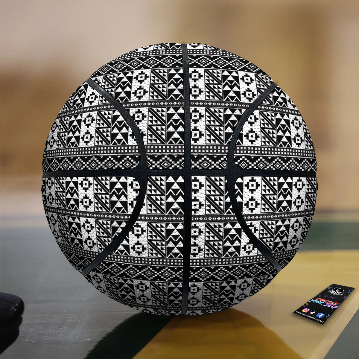 African Inspired White And Black Print Basketball