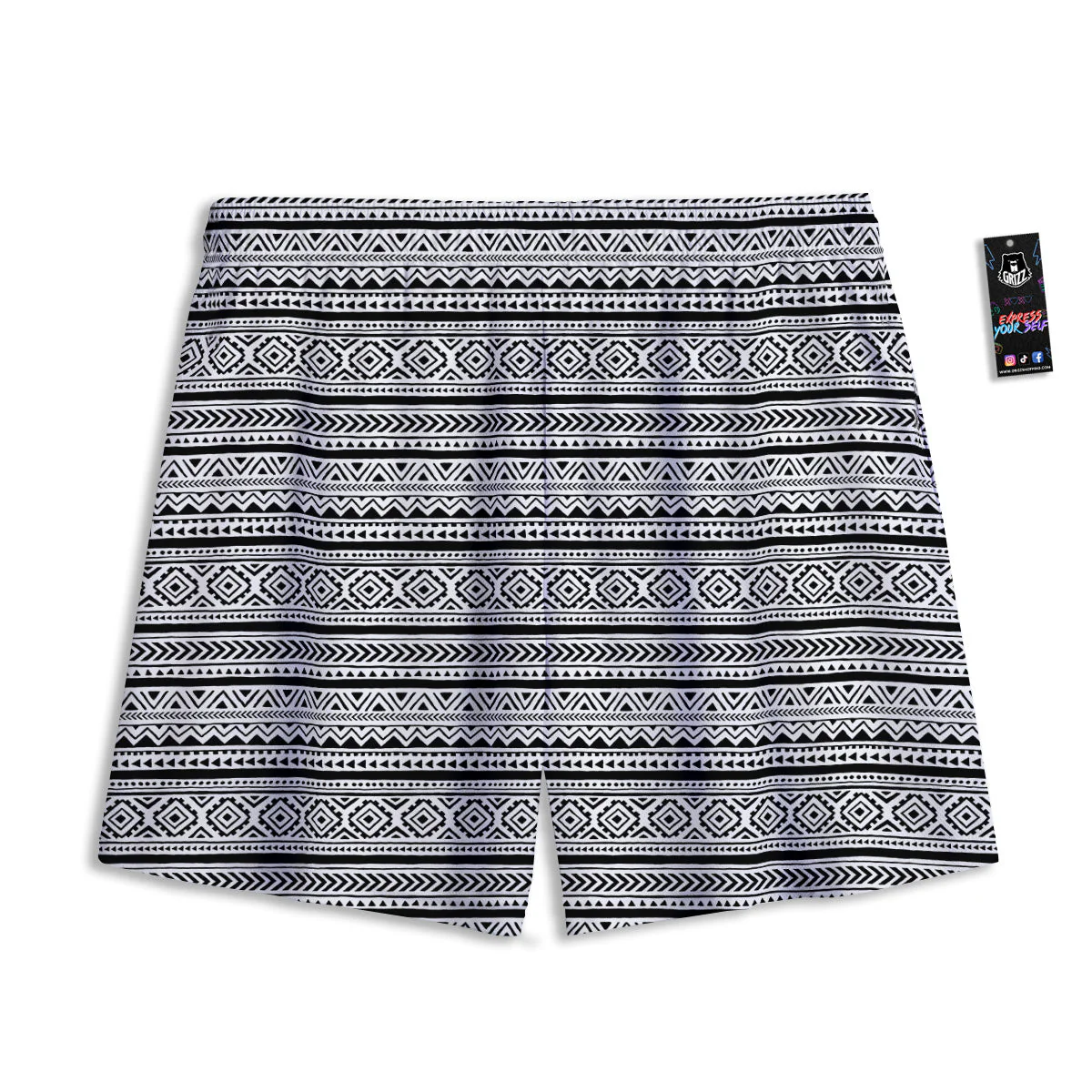 African Tribal White And Black Print Mesh Shorts - Image 2