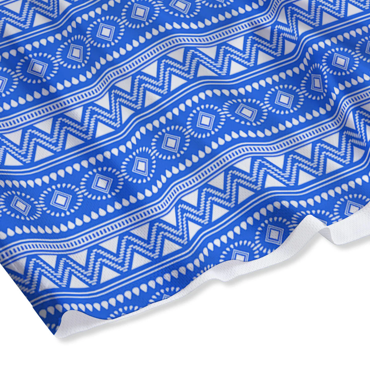 African White And Blue Print Pattern Mesh Shorts - Image 4