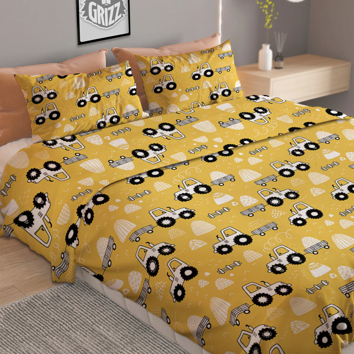Agricultural Farming Tractor Print Pattern Duvet Cover Bedding Set - Image 2