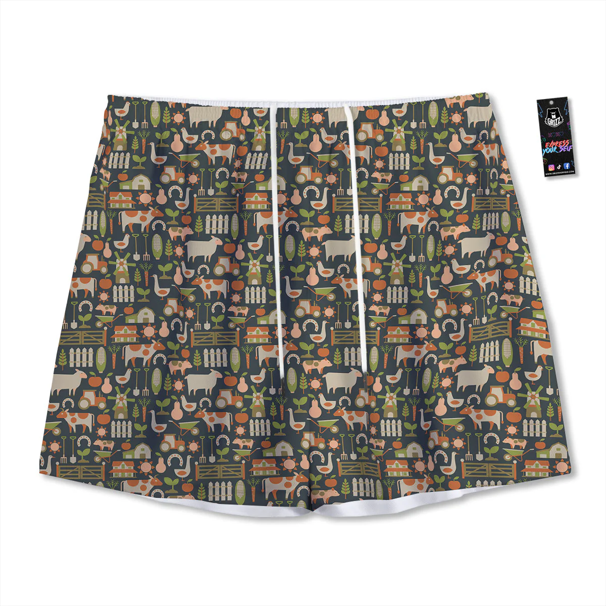 Agriculture Farming Print Pattern Mesh Shorts