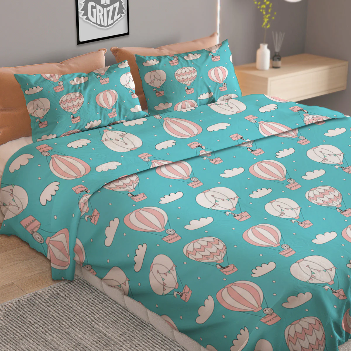 Air Balloon Cartoon Print Pattern Duvet Cover Bedding Set - Image 2