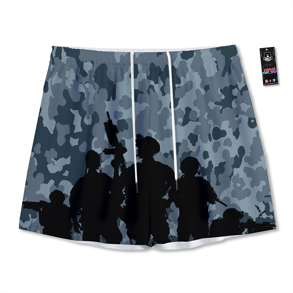 Air Force And Camouflage Print Mesh Shorts