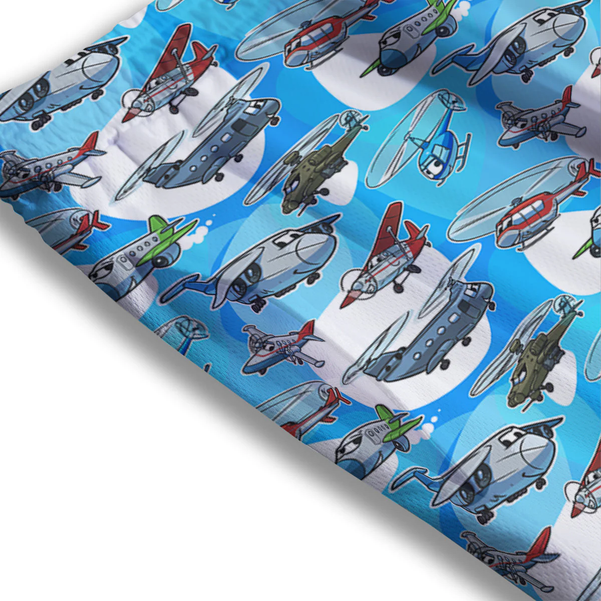 Airplanes And Helicopters Cartoon Print Pattern Mesh Shorts - Image 3