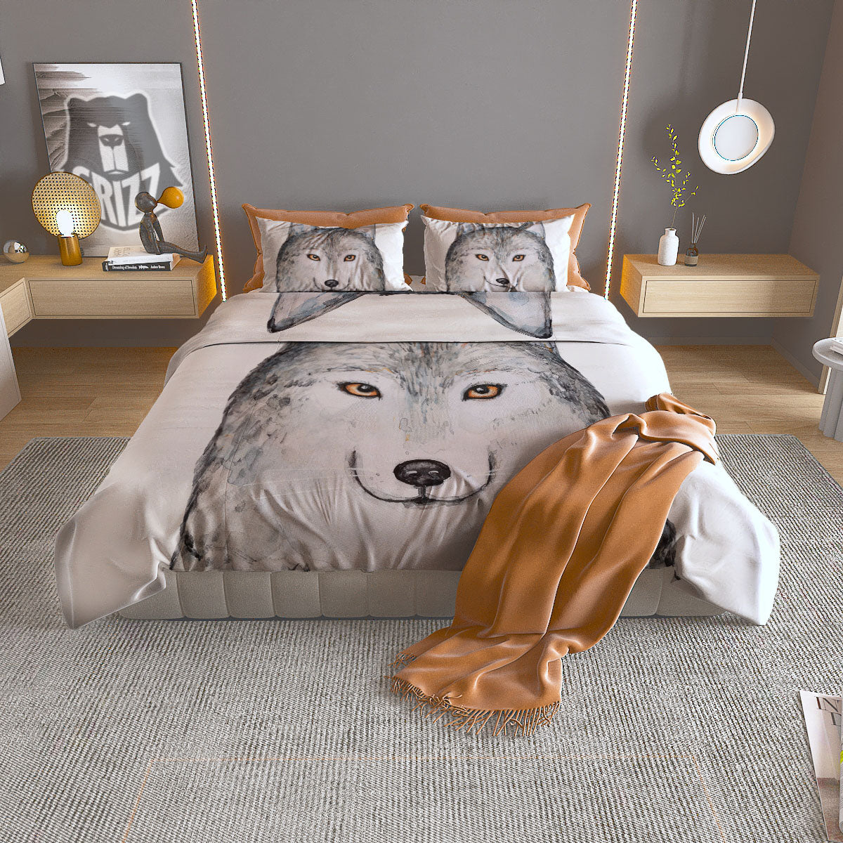 Alaskan Malamute Hand Drawn Print Duvet Cover Bedding Set