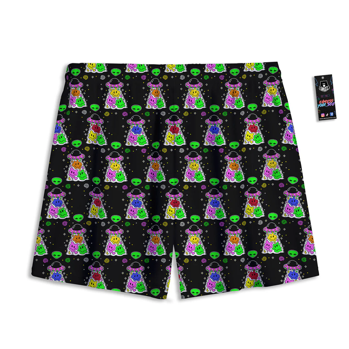 Alien And UFO Trippy Print Pattern Mesh Shorts - Image 2