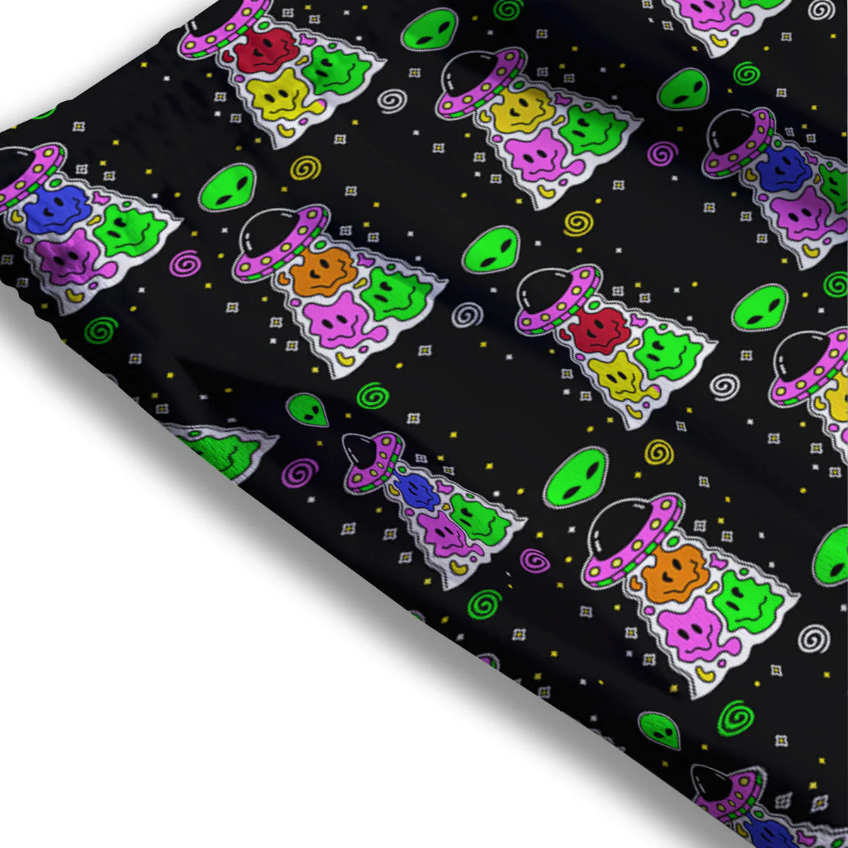 Alien And UFO Trippy Print Pattern Mesh Shorts - Image 3