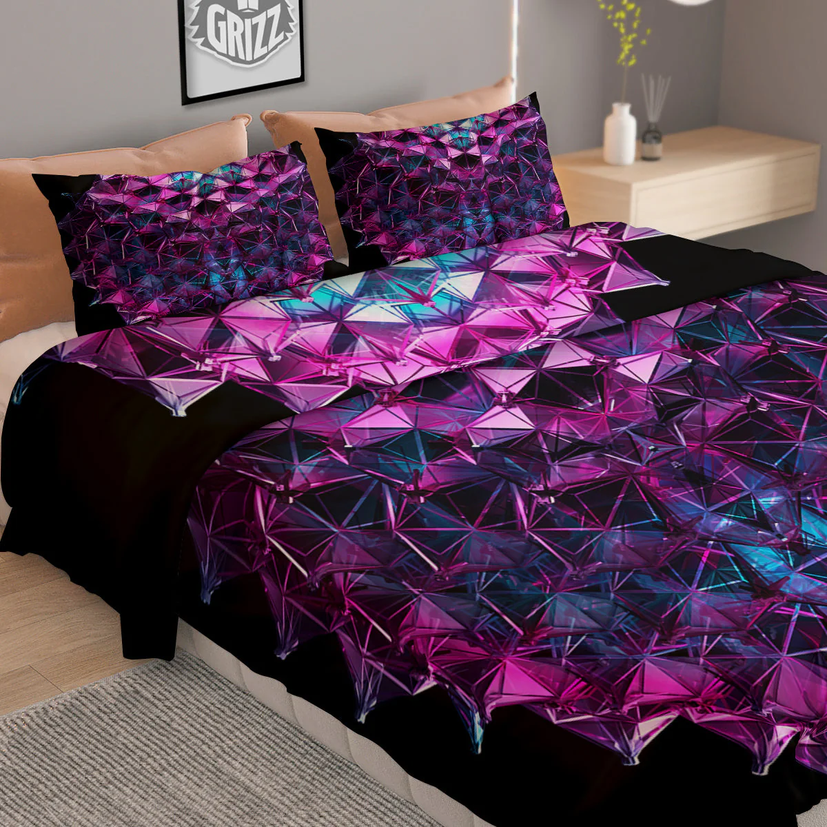 Alien Crystal Diamond Flower Print Duvet Cover Bedding Set - Image 2
