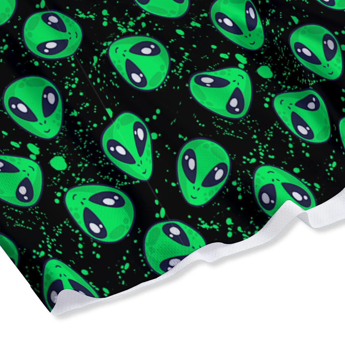 Alien Face Green Print Pattern Mesh Shorts - Image 4