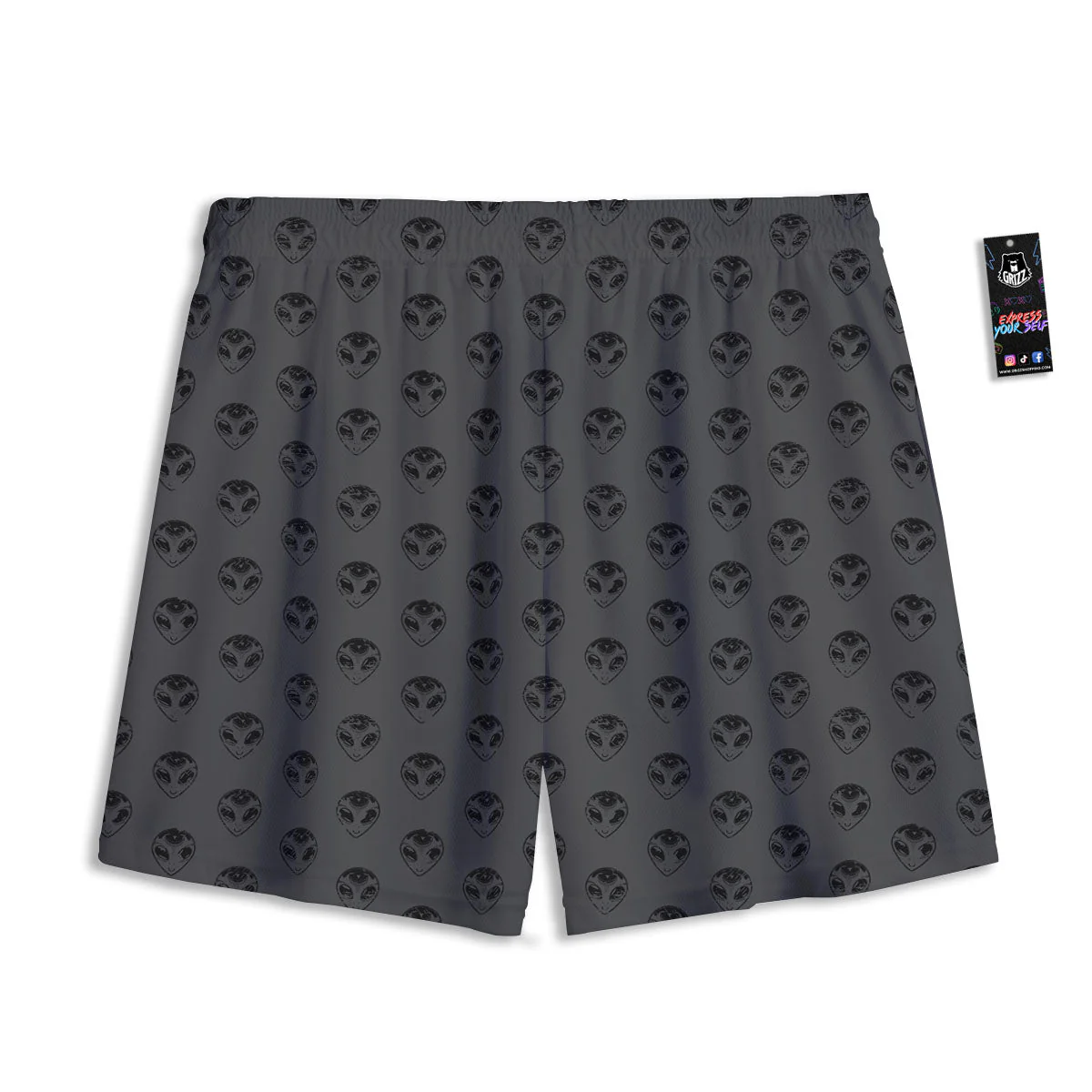 Alien Face Grey Print Pattern Mesh Shorts - Image 2